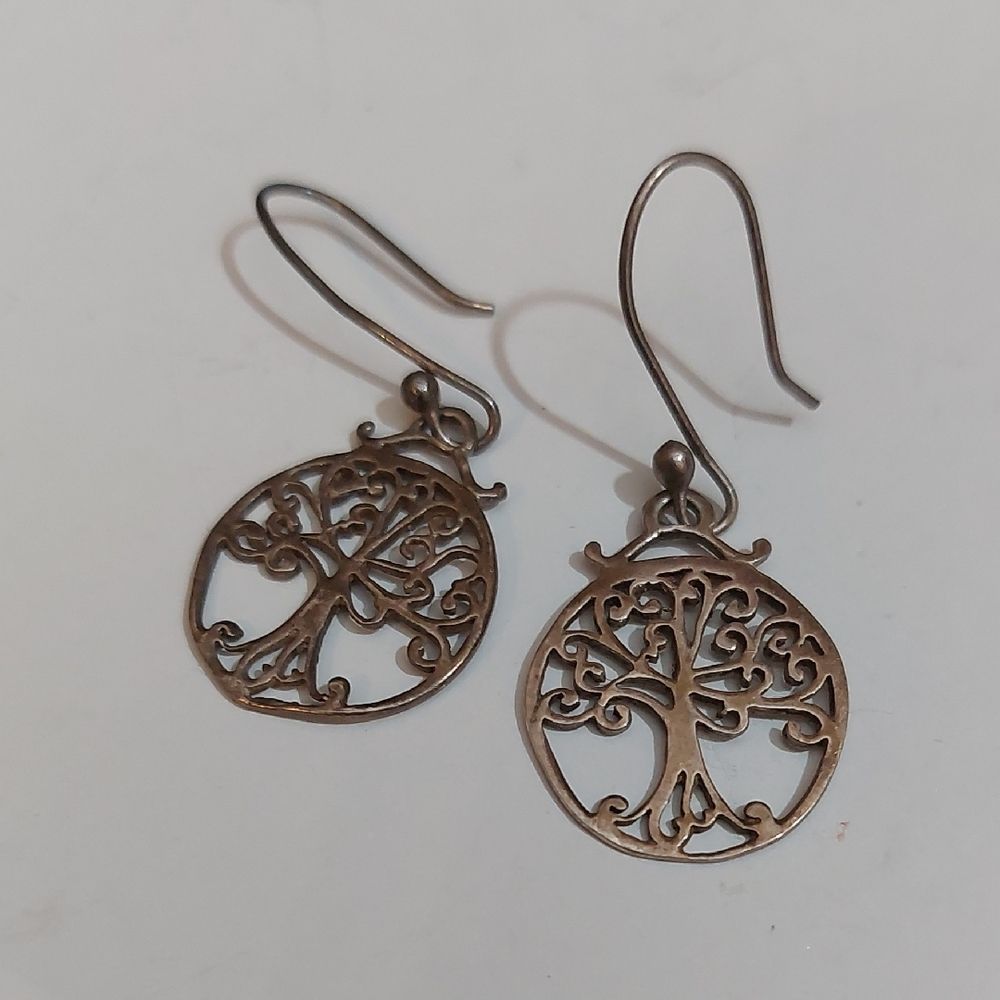 Solid Sterling Silver Tree Of Life Dangle Earrings